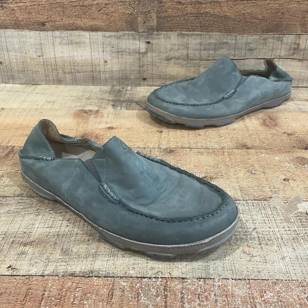 OluKai Moloa Shoes Mens Size 12 45 Blue Leather Slip On Casual Loafer Comfort